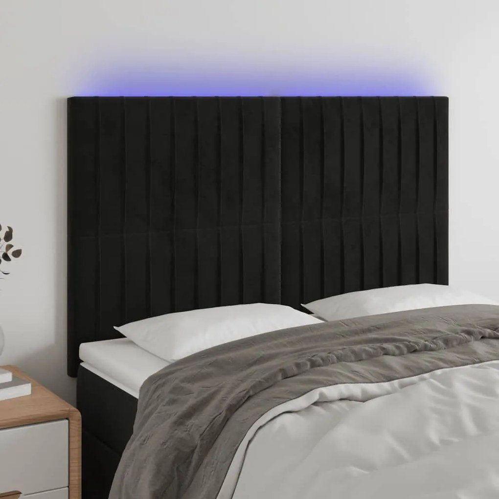 Κεφαλάρι Κρεβατιού LED Μαύρο 144x5x118/128 εκ. Βελούδινο 3122712
