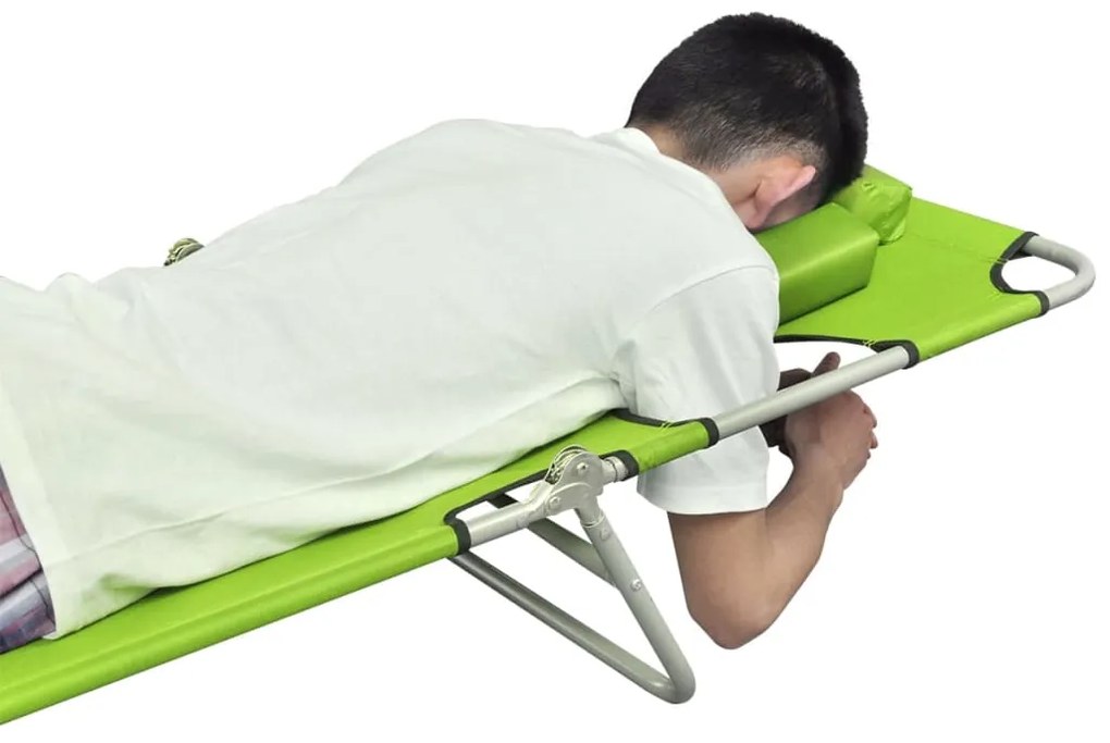 vidaXL Ξαπλώστρα Πτυσσόμενη Λαχανί Ατσάλινη με Ηλεκτρ. Βαφή &amp; Μαξιλάρι