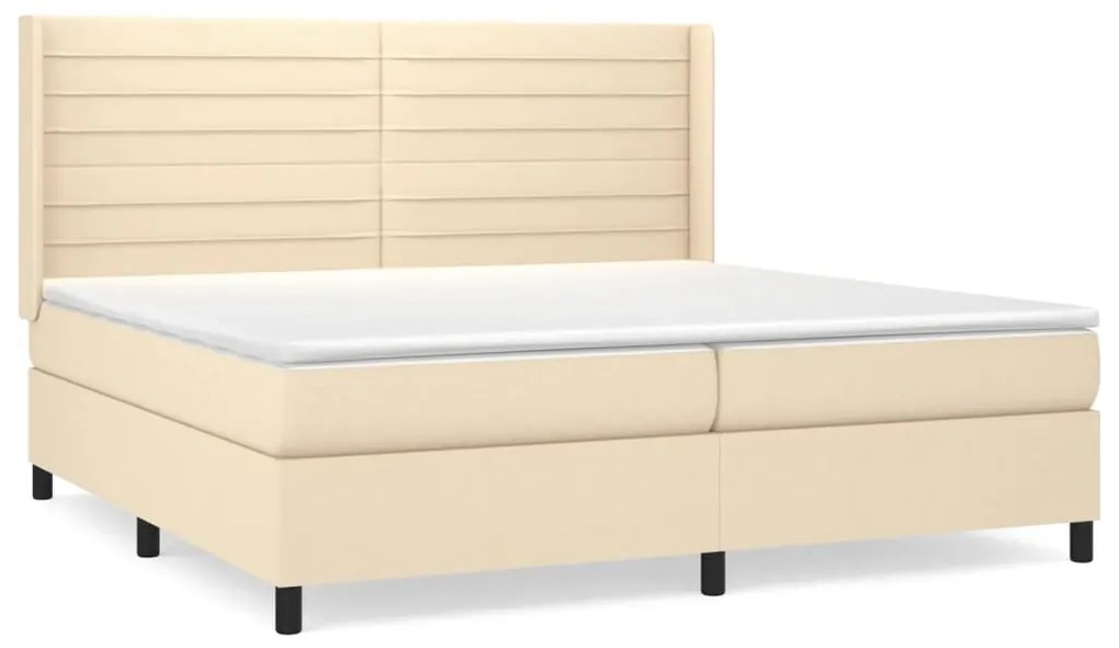 Κρεβάτι Boxspring με Στρώμα Κρεμ 200x200 εκ. Υφασμάτινο - Κρεμ