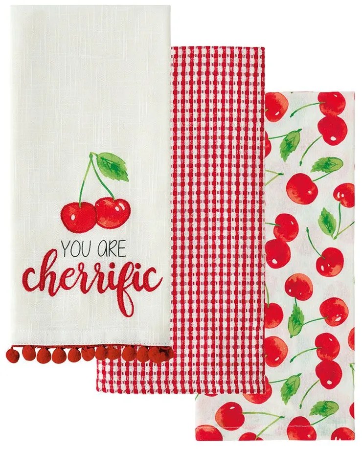 Πετσέτες Κουζίνας Fazzy 2411 (Σετ 3τμχ) White-Red Kentia 40x60cm 100% Cotton