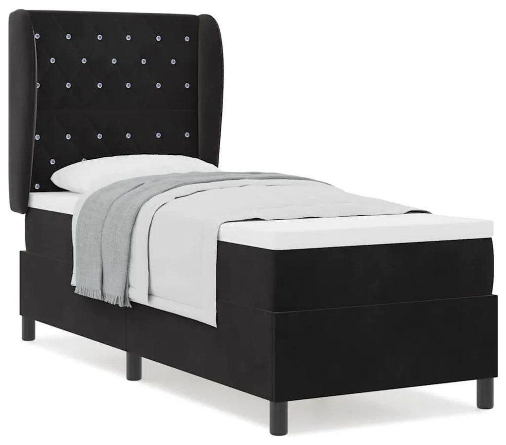 vidaXL Κρεβάτι με ελατήρια με στρώμα Μαύρο 80 x 200 cm Βελούδο