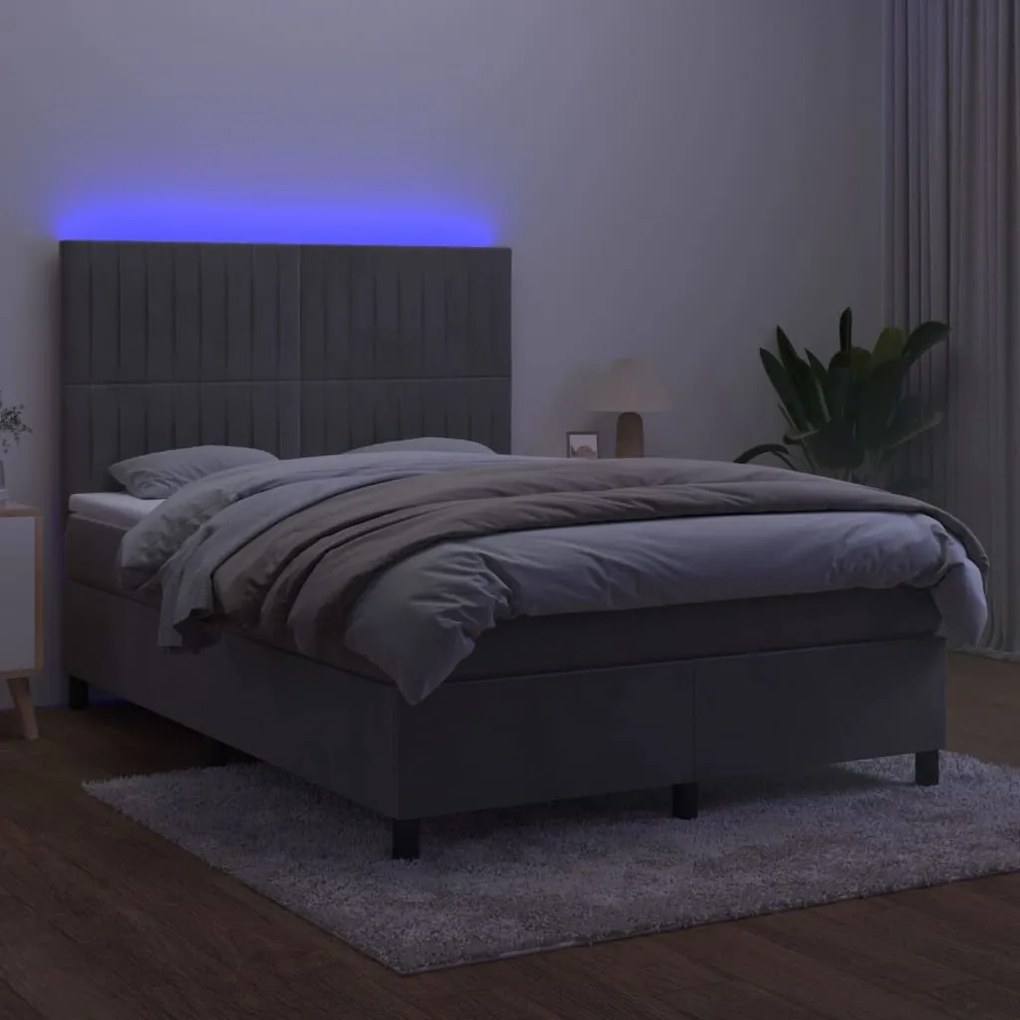 ΚΡΕΒΑΤΙ BOXSPRING ΜΕ ΣΤΡΩΜΑ &amp; LED ΑΝ.ΓΚΡΙ 140X200 ΕΚ. ΒΕΛΟΥΔΙΝΟ 3136245