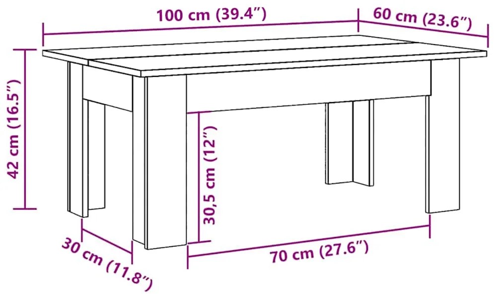 vidaXL Τραπεζάκι Σαλονιού Γκρι Sonoma 100x60x42 εκ. Επεξεργασμένο Ξύλο