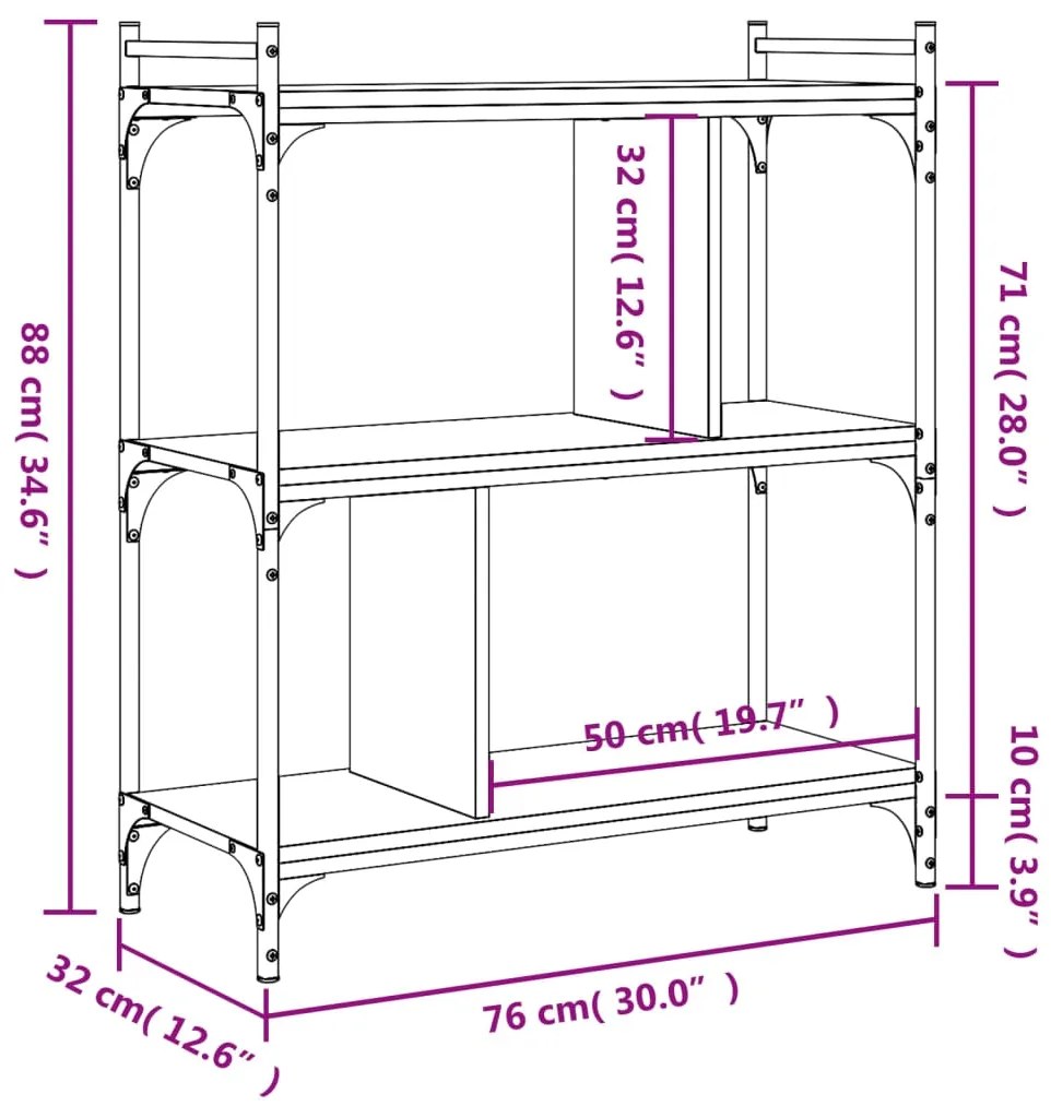 Βιβλιοθήκη 3 Επιπέδων Μαύρη 76 x 32 x 88 εκ. από Επεξεργ. Ξύλο - Μαύρο