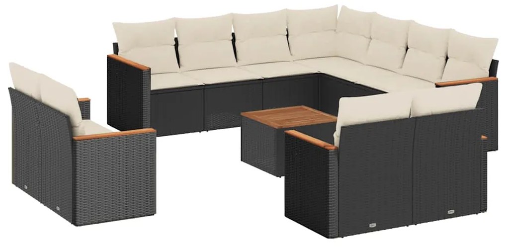 vidaXL Σαλόνι Κήπου 12 Τεμαχίων Μαύρο Συνθετικό Ρατάν με Μαξιλάρια