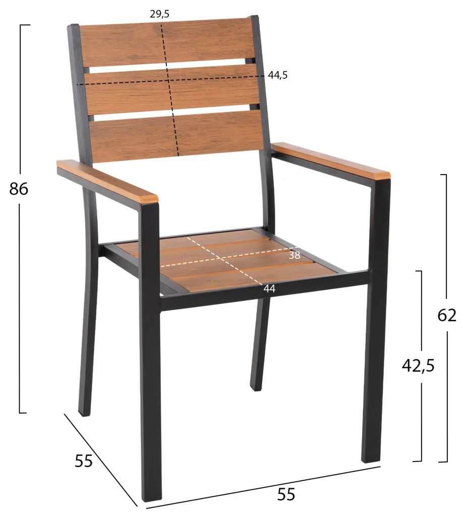 ΠΟΛΥΘΡΟΝΑ ΑΛΟΥΜΙΝΙΟΥ SAGA  ΜΑΥΡΗ-POLYWOOD ΣΕ ΦΥΣΙΚΟ 55x55x86Υεκ.