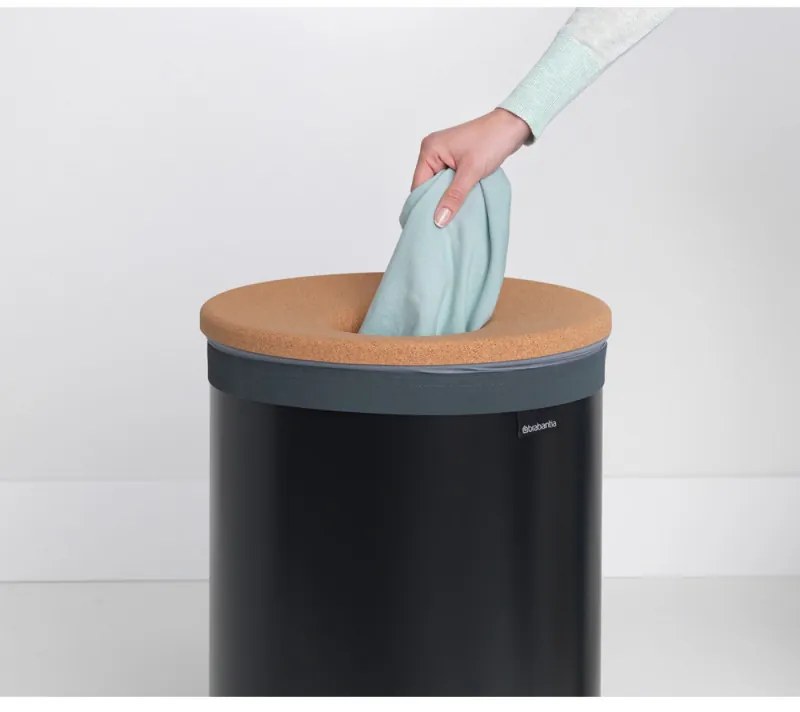 Καλάθι πλυντηρίου Brabantia 1000826, 60 l, Καπάκι από φελλό, Πλήρωση χωρίς άνοιγμα, οπές εξαερισμού, Μαύρο