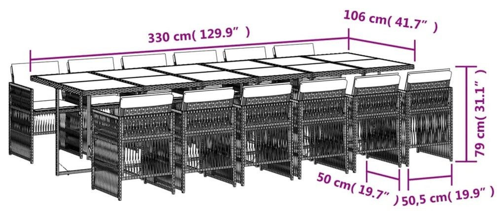 vidaXL Σετ Τραπεζαρίας Κήπου 13τεμ Μικτό Μπεζ Συνθ. Ρατάν με Μαξιλάρια