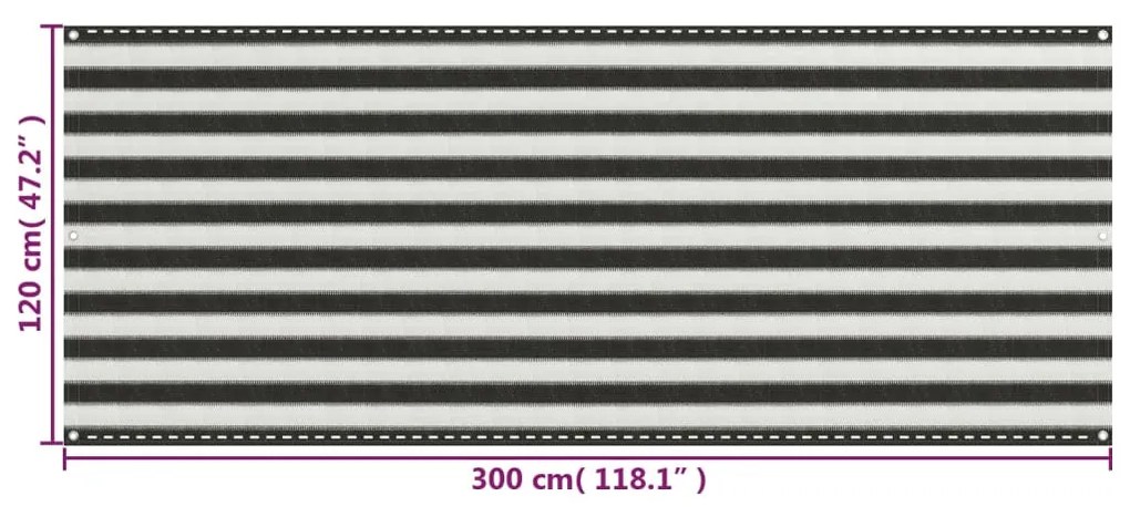 Διαχωριστικό Βεράντας Ανθρακί και Λευκό 120 x 300 εκ. από HDPE - Ανθρακί