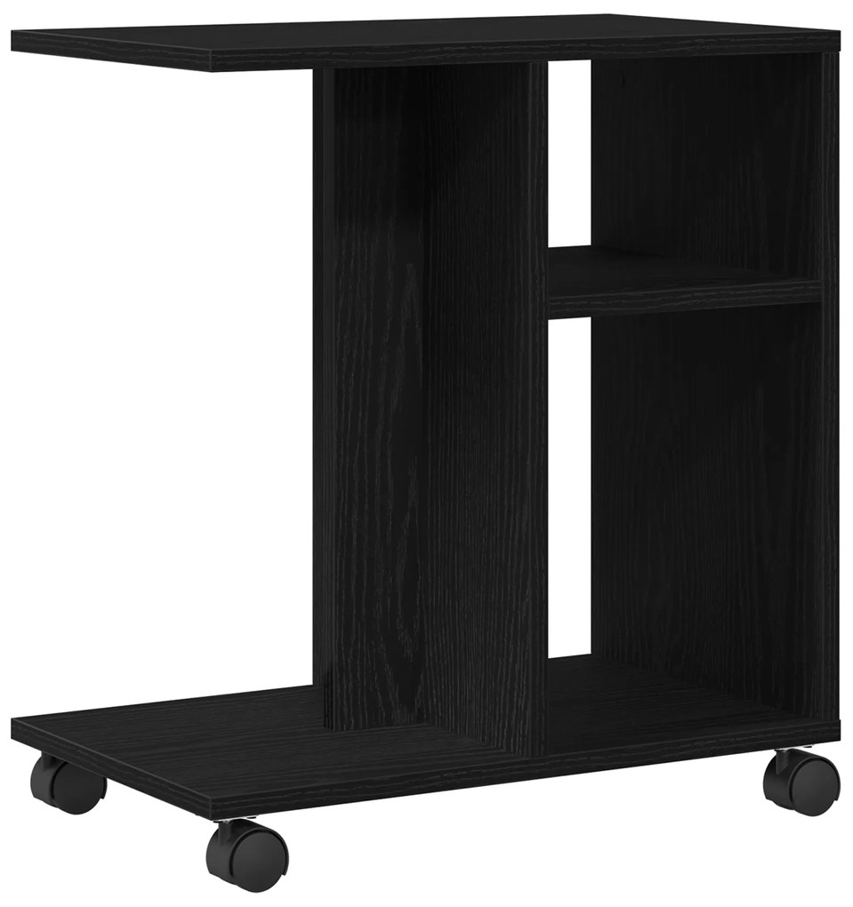 vidaXL Τραπέζι πλευρής με ρόδες, Μαύρο Δρυ, 50x30x55 εκ. από επεξεργασμένο ξύλο