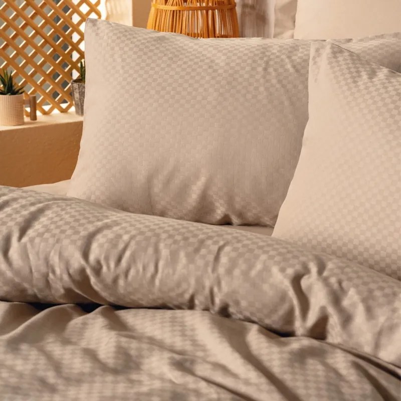 Σετ παπλωματοθήκη Plaid Cotton Box 4 τμχ Διπλή (200x220) χρώμα mink