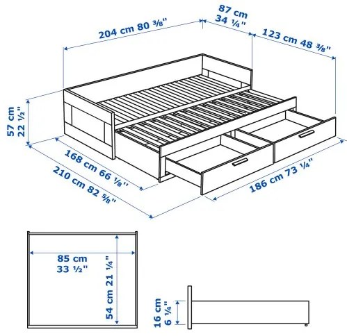 BRIMNES κρεβάτι επισκέπτη day bed 2 συρτάρια/2 στρώματα, 80x200 cm 895.211.53