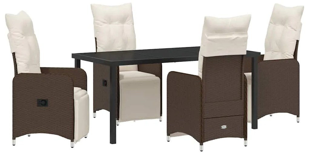 vidaXL Σέτ φαγητού για κήπο με μαξιλάρι 5 pcs Καφέ Πολυ ράταν