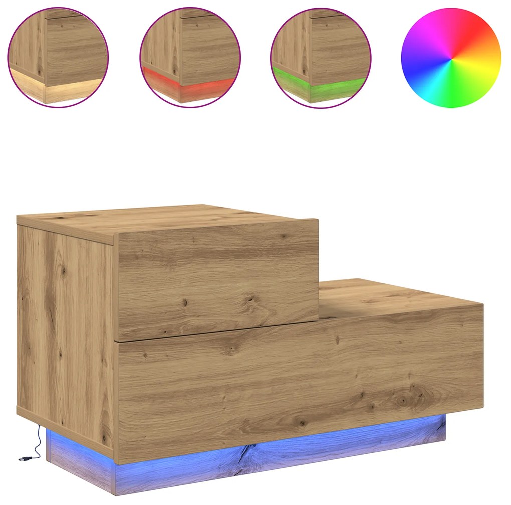 vidaXL Κομοδίνο με φώτα LED σε Artisan Oak 100x36x49 εκ