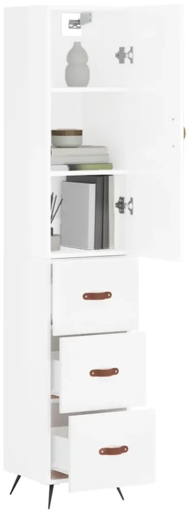 vidaXL Ντουλάπι Γυαλ. Λευκό 34,5 x 34 x 180 εκ. από Επεξεργασμένο Ξύλο