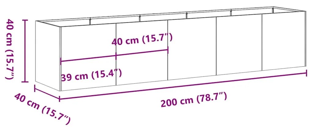 Ζαρντινιέρα Μαύρη 200x40x40 εκ. από Χάλυβα Ψυχρής Έλασης - Μαύρο