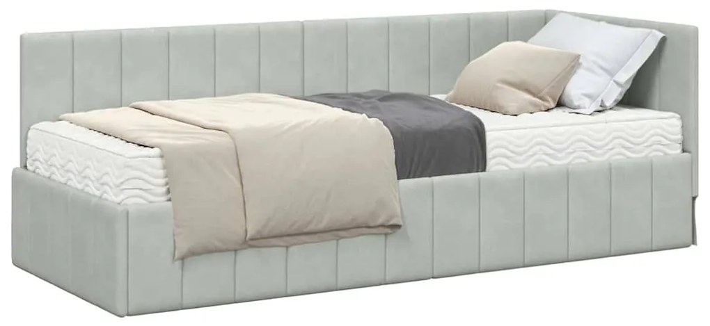 vidaXL Κρεβάτι γωνίας με στρώμα με στρώμα 2 pcs Ανοιχτό γκρι Βελούδο