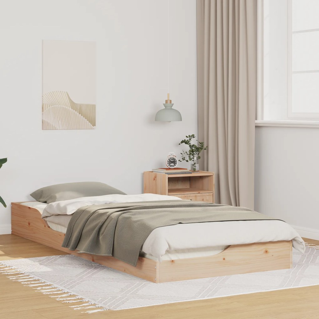 vidaXL Κρεβάτι δαπέδου Καφέ 100 x 220 cm Μασίφ ξύλο πεύκου