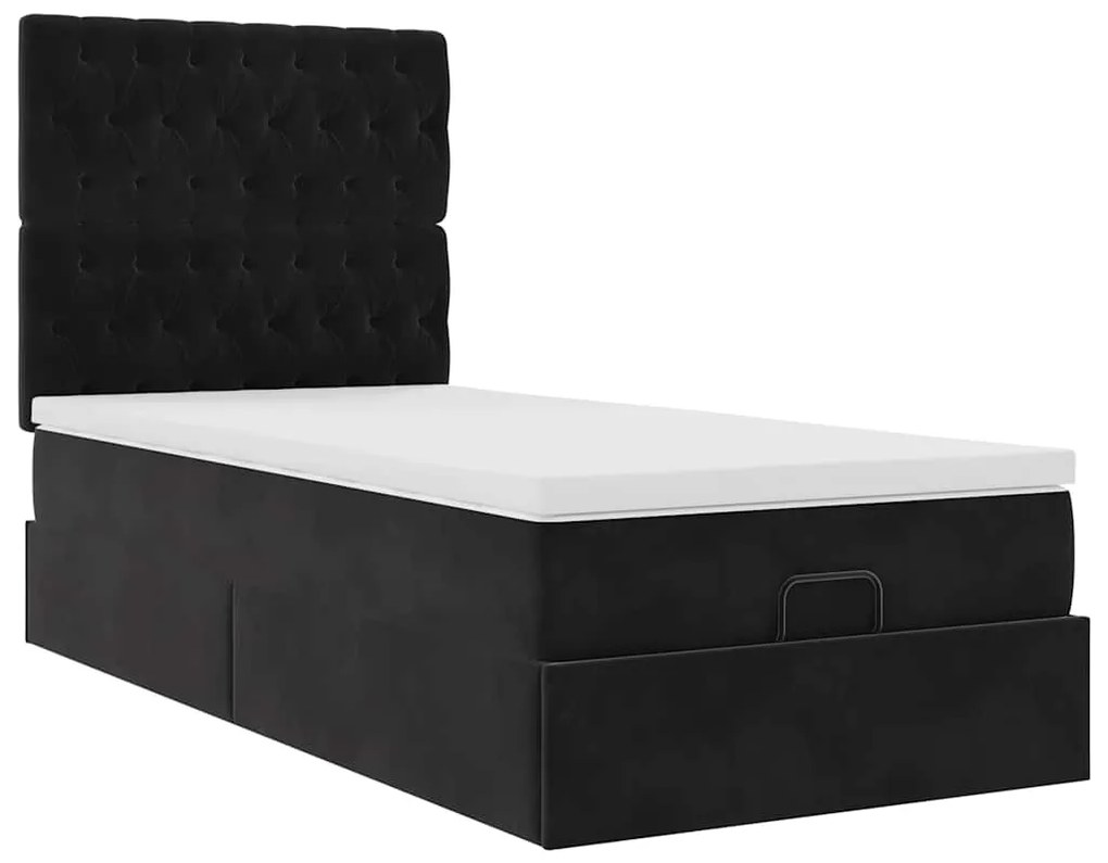 vidaXL Οθωμανικό κρεβάτι με στρώματα & LEDs Μαύρο 100x200cm Velvet