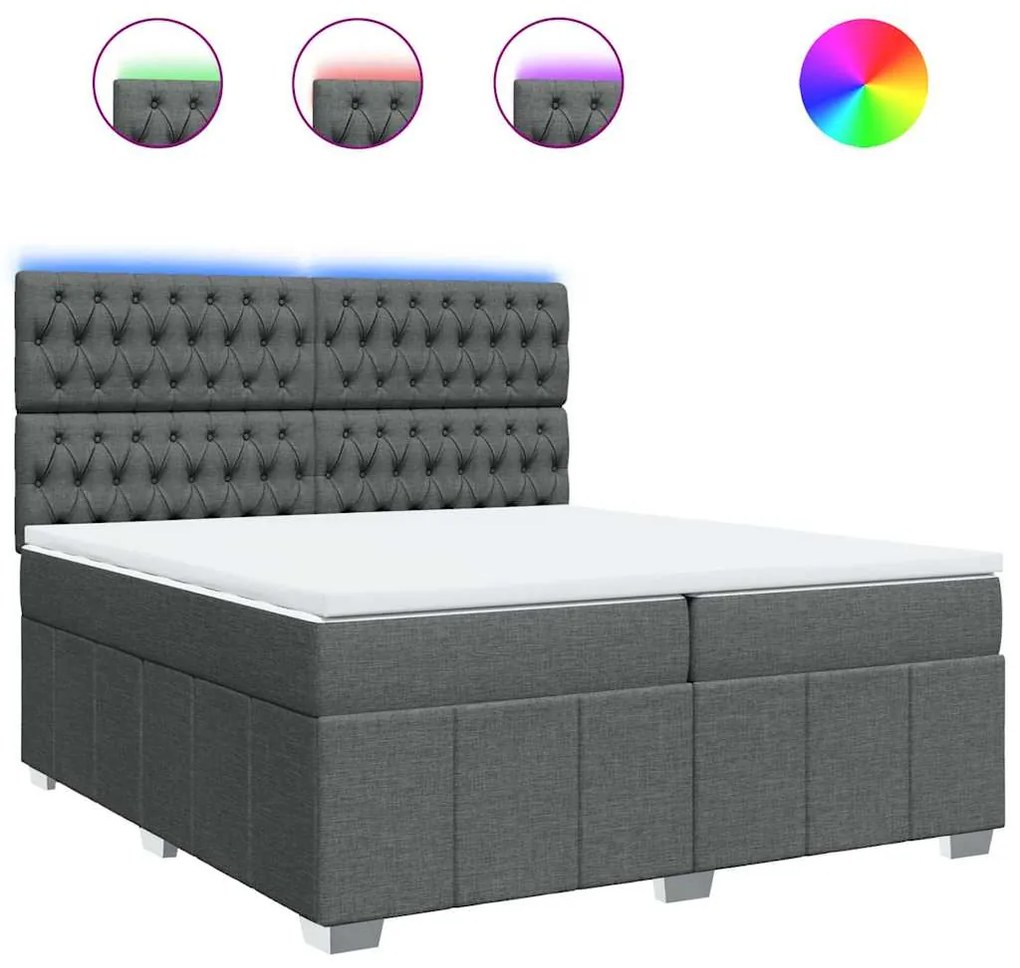 vidaXL Κρεβάτι Boxspring με Στρώμα Σκούρο Γκρι 200x200 εκ. Υφασμάτινο