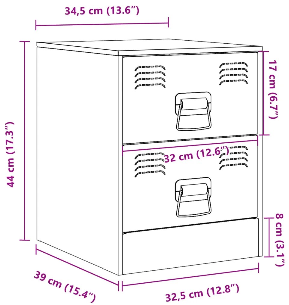 Κομοδίνο Ανθρακί 34,5 x 39 x 44 εκ. από Χάλυβα - Ανθρακί