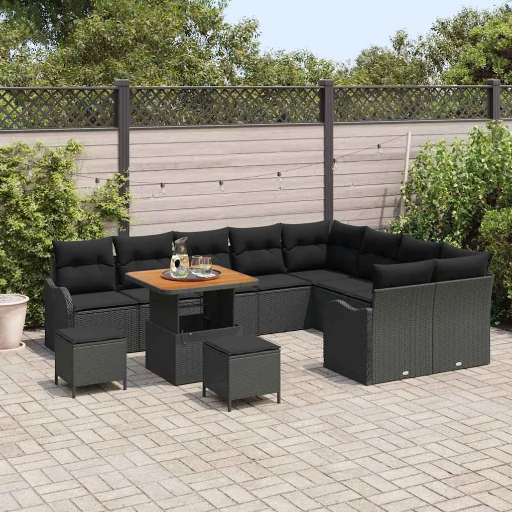 vidaXL Σετ Καναπέ Κήπου 12 pcs Μαύρο συνθετικό ρατάν