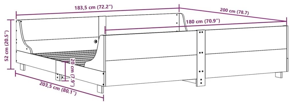 Σκελετός Κρεβατιού Χωρίς Στρώμα 180x200 εκ Μασίφ Ξύλο Πεύκου - Καφέ