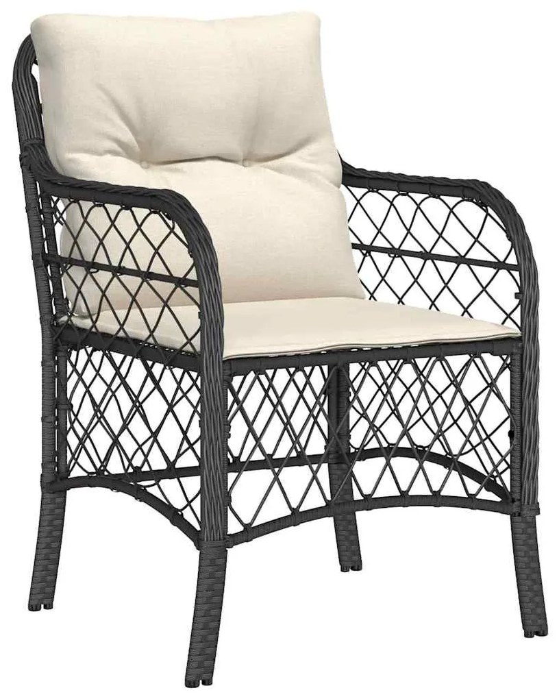 vidaXL Σέτ φαγητού για κήπο με μαξιλάρι 7 pcs Μαύρο συνθετικό ρατάν