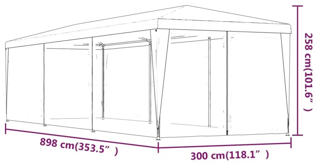 Τέντα Εκδηλώσεων με 8 Τοιχώματα με Δίχτυ Κόκκινη 3x9 μ. HDPE - Κόκκινο