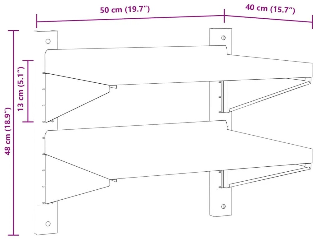 Ράφι Τοίχου 2 Επιπ. Ασημί 50x40x48 εκ. Ανοξείδωτο Ατσάλι - Ασήμι