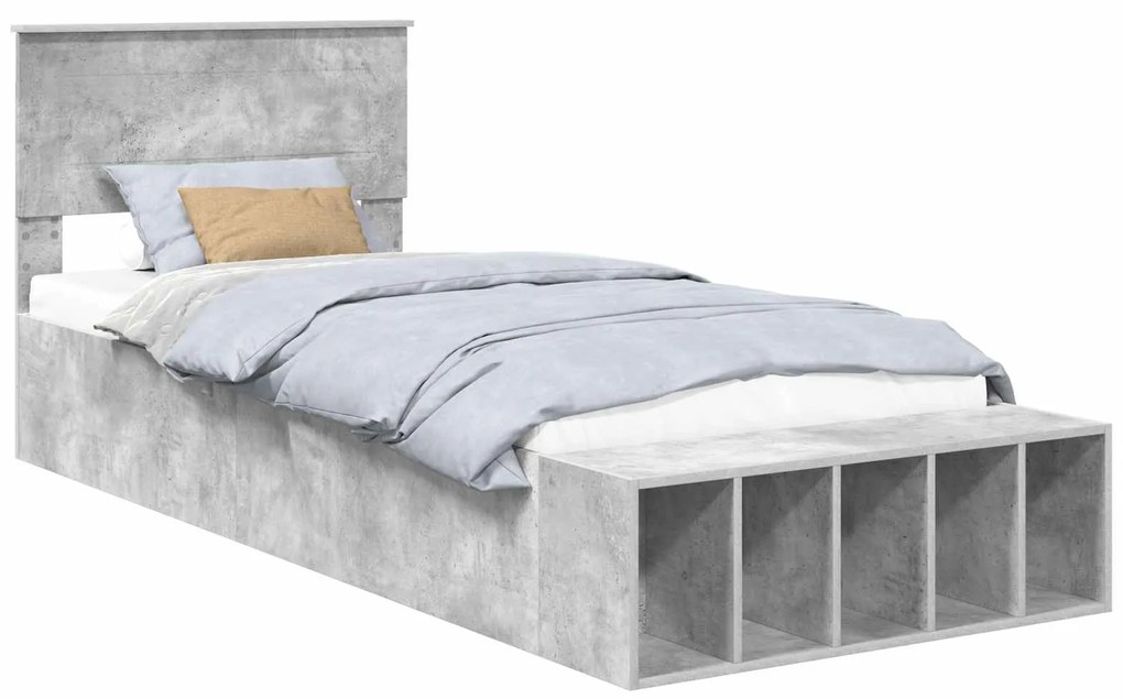 vidaXL Σκελετός Κρεβατιού με ράφι Σκυρόδεμα Γκρι 90 x 190 cm