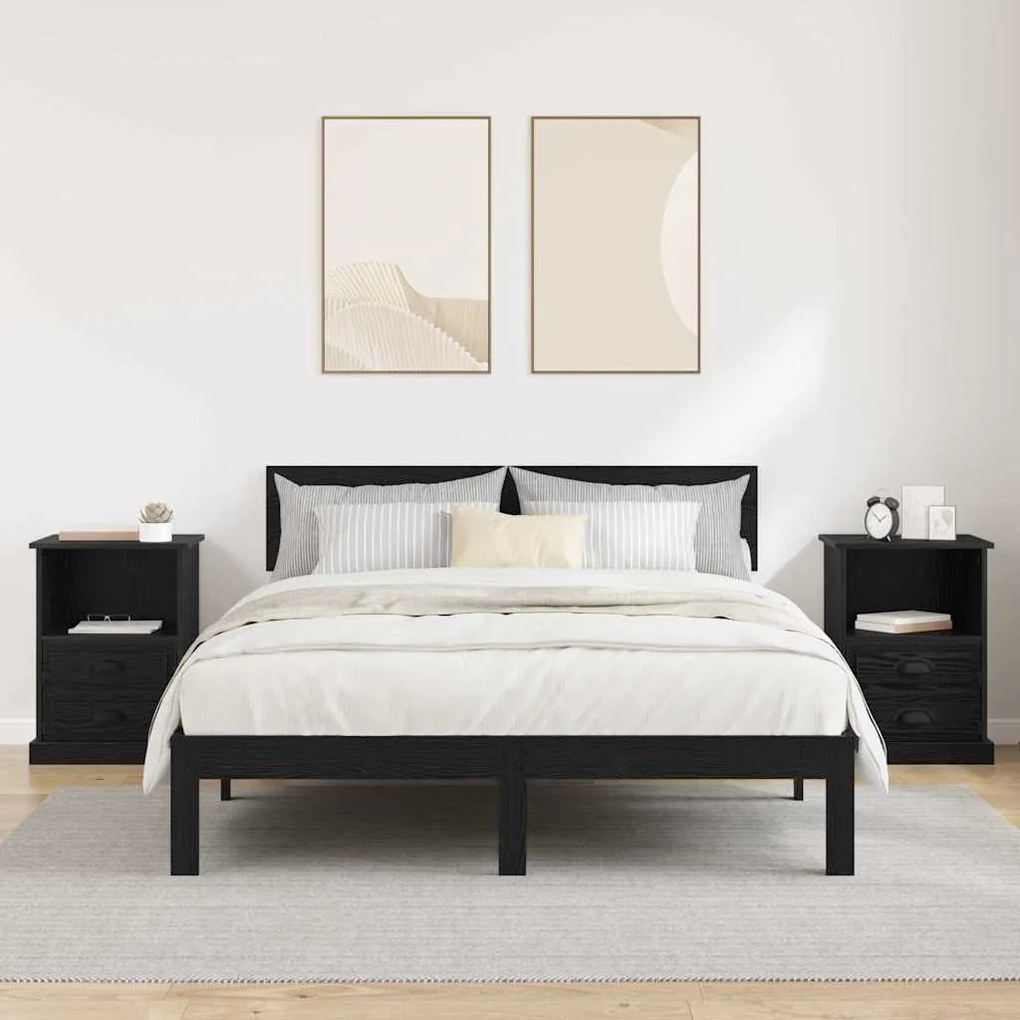 vidaXL Κομοδίνο 2 pcs Μαύρη δρυς 43 x 36 x 60 εκ Επεξεργασμένο ξύλο