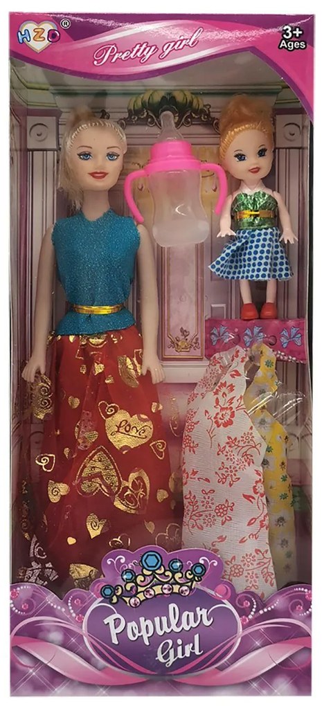 Κούκλα popular girl &amp; κουκλάκι &amp; φορέματα 14x32x5cm ToyMarkt 922071 72-2051