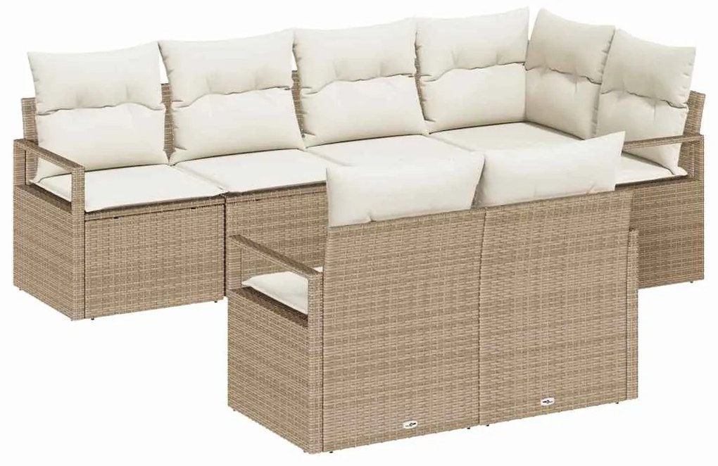 vidaXL Σετ Καναπέ Κήπου 7 pcs Μπεζ Πολυ ράταν