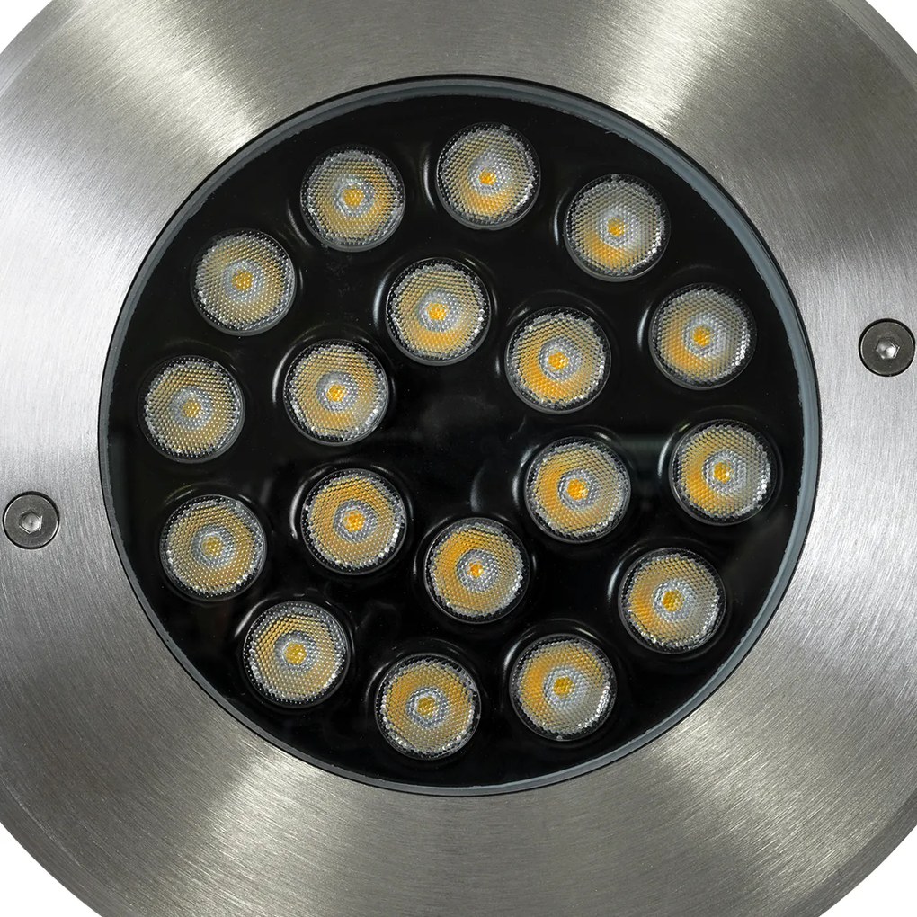 GloboStar UNDERGROUND-SINA 90572 Χωνευτό Φωτιστικό Σποτ Δαπέδου LED 18W 1710lm 15° DC 24V Αδιάβροχο IP68 Φ20 x Υ11cm Φυσικό Λευκό 4500K - Ανοξείδωτο Ατσάλι - 3 Χρόνια Εγγύηση