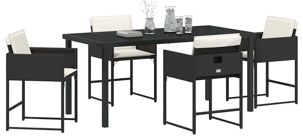 vidaXL Σέτ φαγητού για κήπο με μαξιλάρι 5 pcs Μαύρο Πολυ ράταν