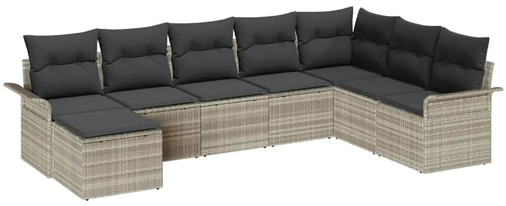 vidaXL Σετ Καναπέ Κήπου με μαξιλάρι 8 pcs Ανοιχτό γκρι Πολυ ράταν