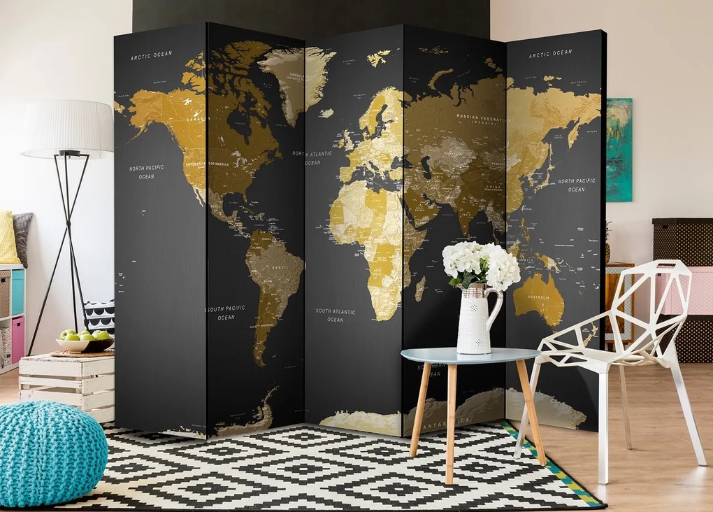 Διαχωριστικό με 5 τμήματα - Room divider - World map on dark background 225x172