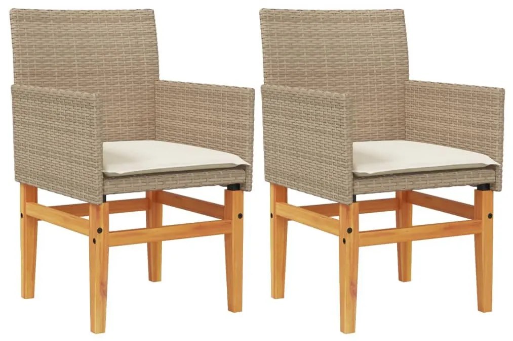 Καρέκλες Κήπου 2 τεμ. Μπεζ Συνθ. Ρατάν/Μασίφ Ξύλο+Μαξιλάρια - Μπεζ
