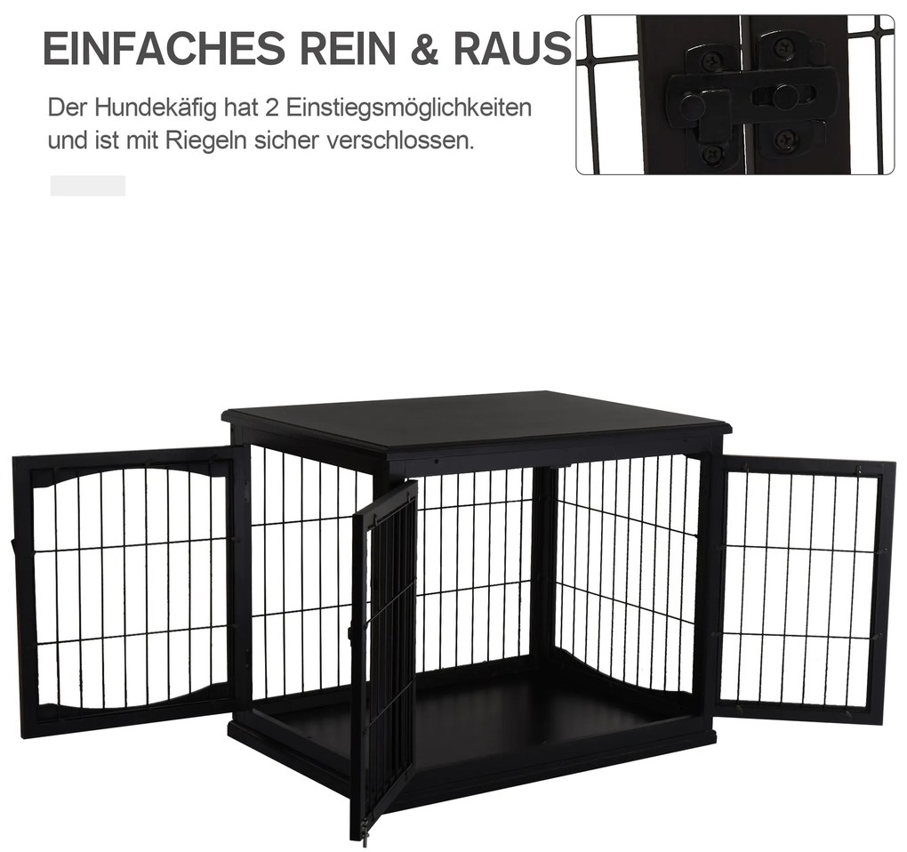PawHut κλουβί μεταφοράς σκύλου 58,5 cm x 81 cm x 66 cm πόρτες, MDF ξύλο σίδερο, 58, 5 cm x 81 cm x 66 cm, μαύρο