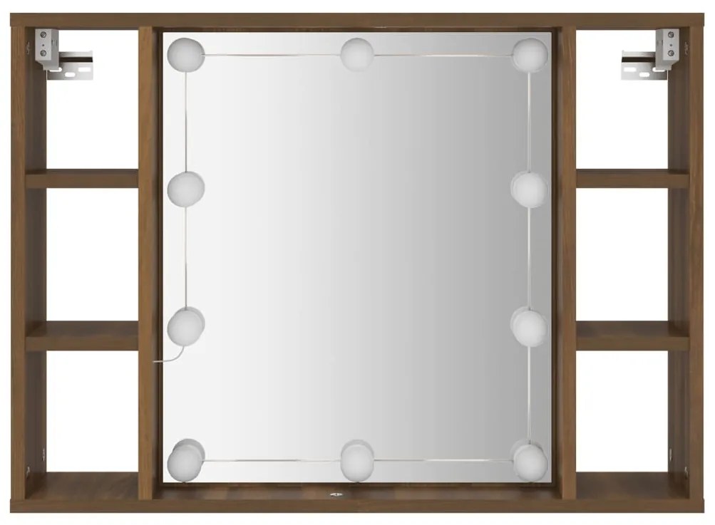 vidaXL Έπιπλο Καθρέπτη με LED Καφέ Δρυς 76 x 15 x 55 εκ.