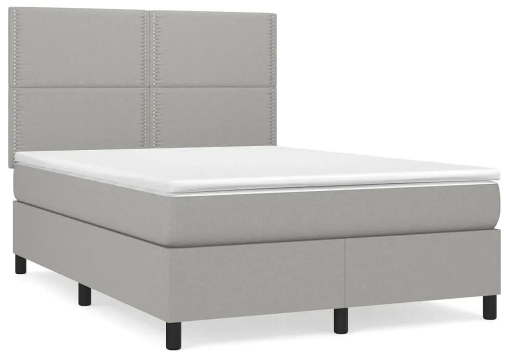 Κρεβάτι Boxspring με Στρώμα Ανοιχτό Γκρι 140x190 εκ. Υφασμάτινο - Γκρι
