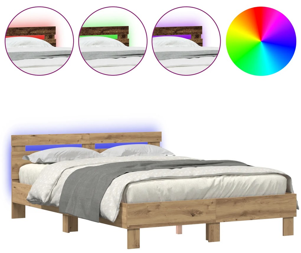 vidaXL Σκελετός Κρεβατιού artisan δρυς 140 x 200 cm Επεξεργασμένο ξύλο