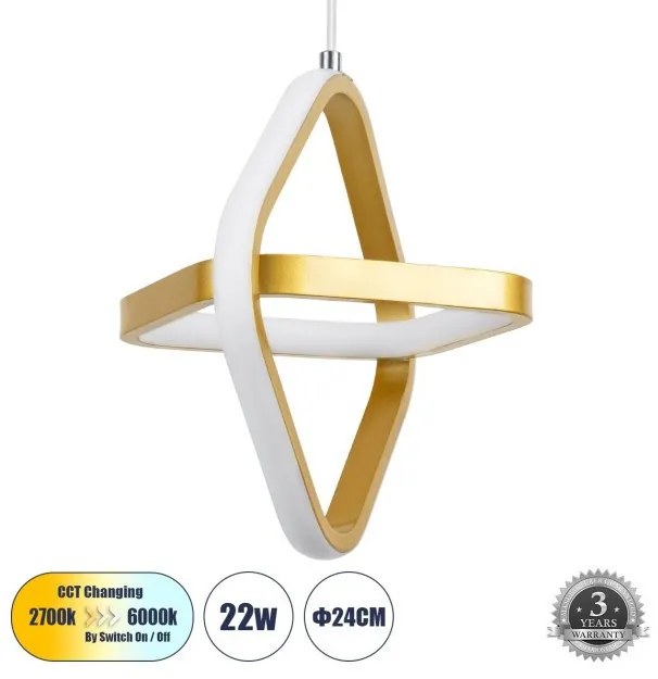 Κρεμαστό Φωτιστικό Οροφής LED 22W 2640lm ROSE 61066 Χρυσό Globostar-61066-Χρυσό 61066