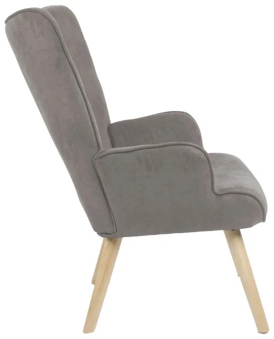 Πολυθρόνα Fluffy pakoworld ύφασμα γκρι-πόδι rubberwood φυσικό 75x69x96εκ