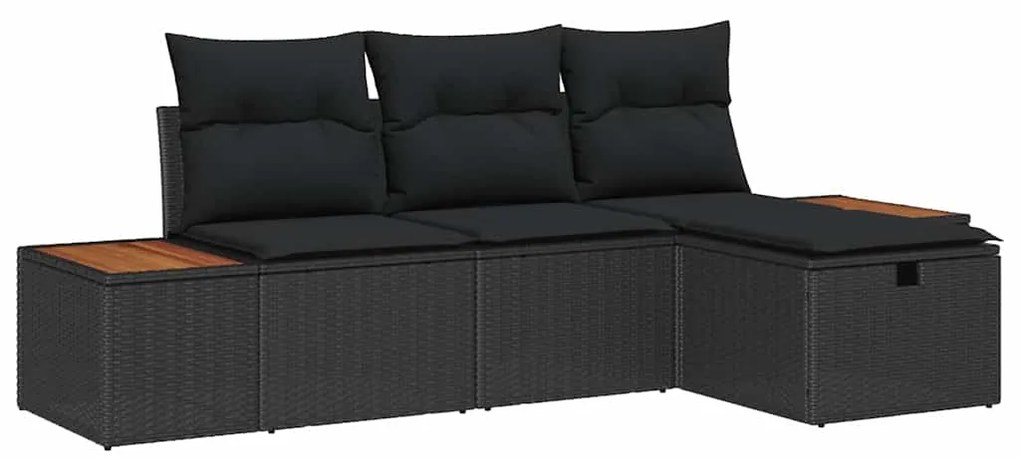 vidaXL Σετ Καναπέ Κήπου με μαξιλάρι 4 pcs Μαύρο Πολυ ράταν