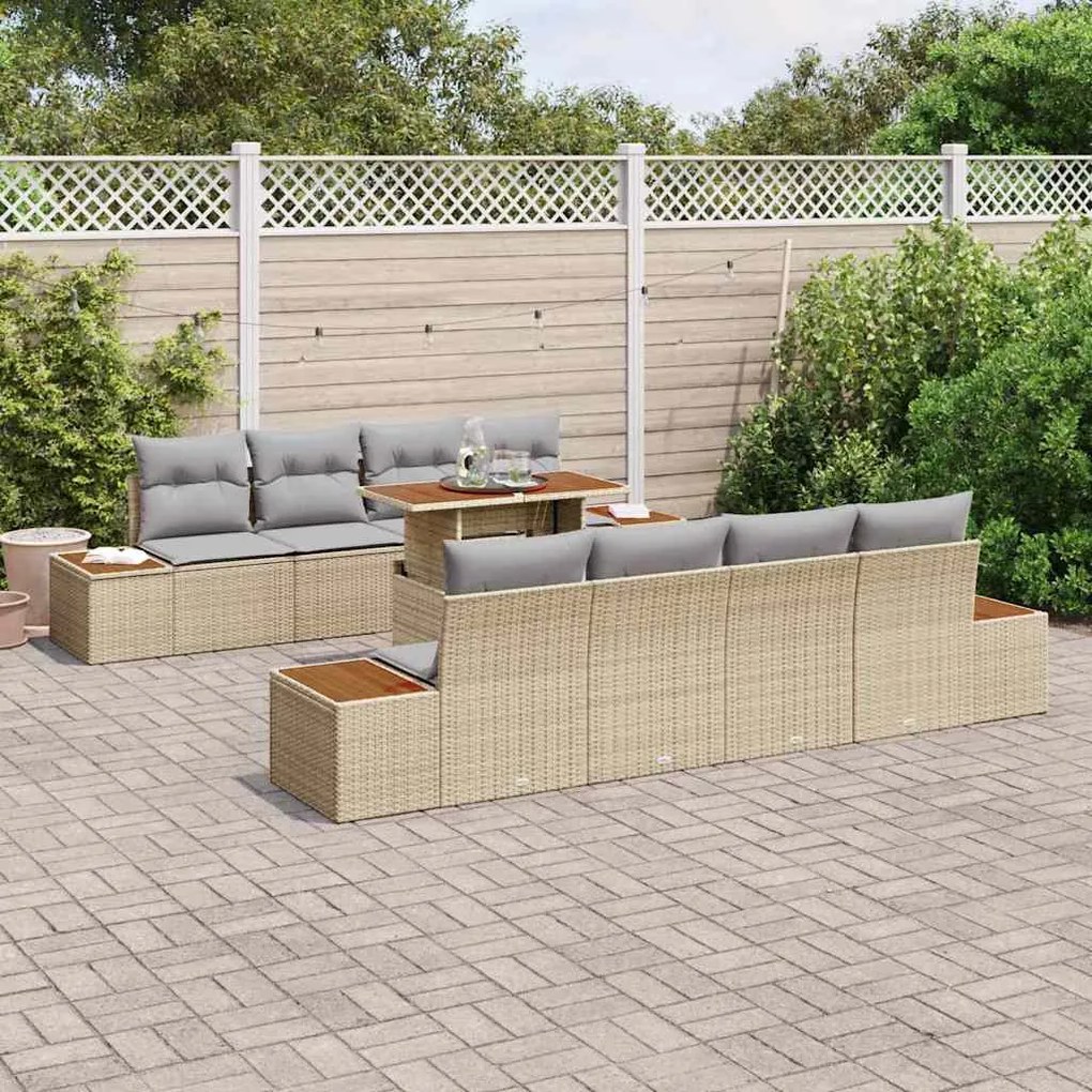 vidaXL Σέτ φαγητού για κήπο 9 pcs Μπεζ, Γκρι 100 x 55 x 73 εκ