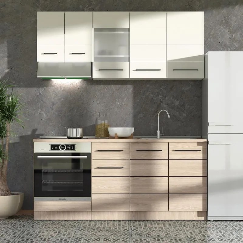 Σύνθεση κουζίνας SAVONA 180 Grey oak - Λευκό 180x57x200εκ. 180x57x200 εκ.