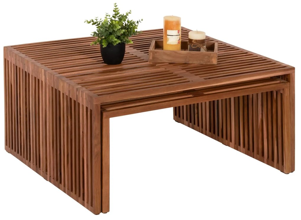 Τραπεζάκι σαλονιού NYA C9546 Σετ 2 τμχ Ξύλο TEAK σε Φυσικό 86x79x46Yεκ. 86x79x46 εκ.