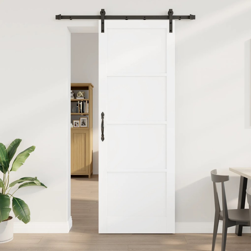 vidaXL Συρόμενη Πόρτα με Σετ Εξαρτημάτων Λευκή 83x232 cm Στερεό Ξύλο Πεύκο